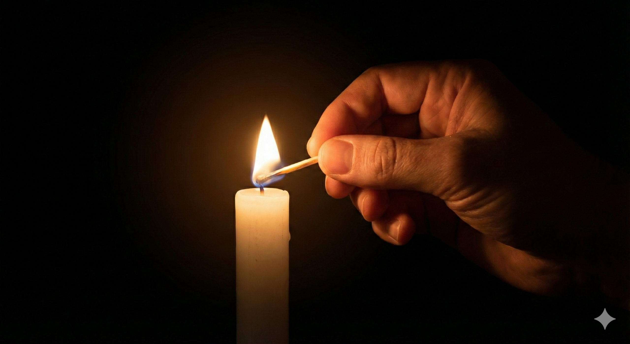 hand lighting candle